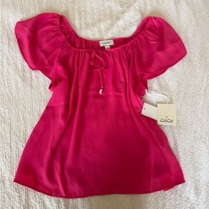 CeCe Fuchsia Flutter Sleeve Blouse